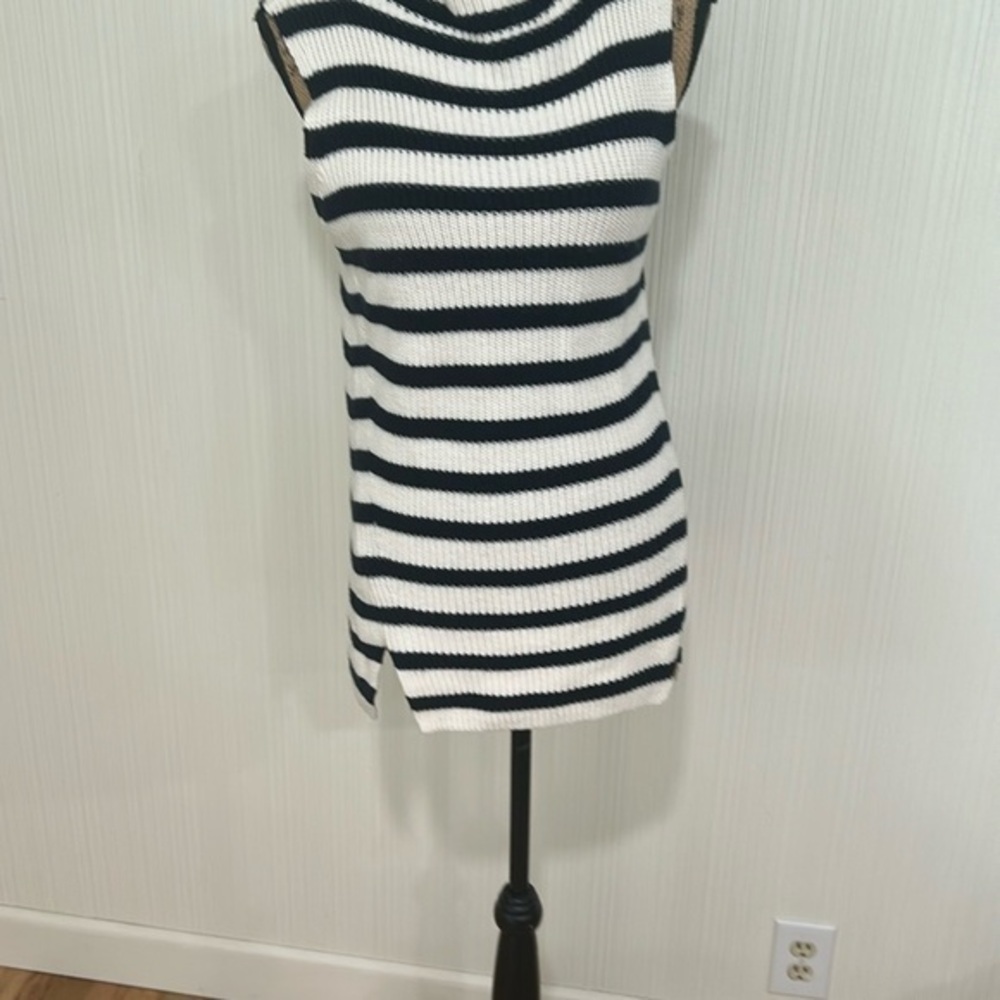 LOFT Striped Long Sweater Cotton/ Wool Blend with Gold Accents